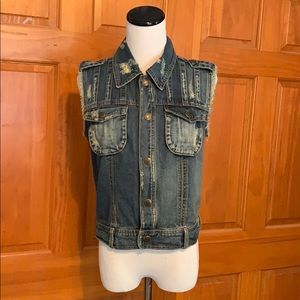 Free People Distressed Blue Denim Vest